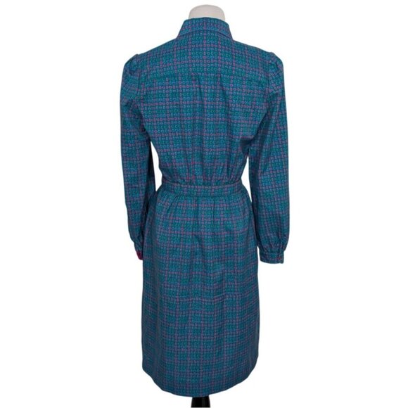 Vintage 80s Talbots Secretary Dress Womens Size 8 Blue Union Made Long Sleeve - Picture 10 of 16